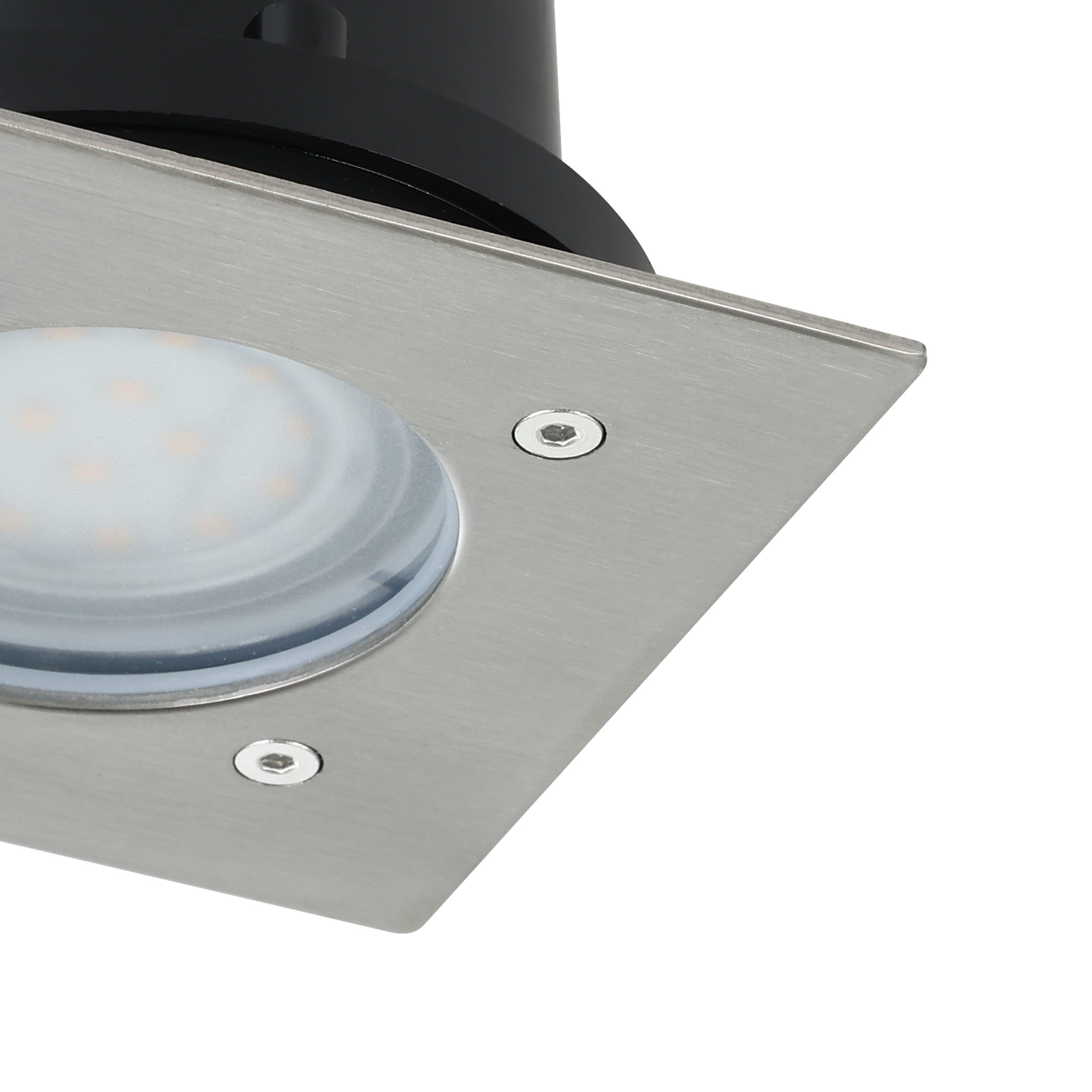 EGLO LED Bodeneinbauleuchte Lamedo, 1 flammige Einbauleuchte, Wegelampe aus Edelstahl, Farbe: Silber, Glas: Weiß, satiniert, eckig, IP67
