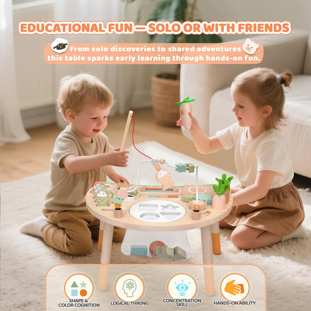 Holz-Aktivitätstisch für Kinder, Baby Montessori Spielzeug 9-in-1 Spieltisch ab 1 2 3 Jahr, Kinderspielzeug Holzspielzeug Activity Tisch ab 12+ Monate, Eburtstag Weihnachten Geschenk 1+ Jahr