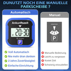Warmfay® Elektronische Parkscheibe mit Zulassung vom KBA, Automatische Digitale Parkscheibe Elektrisch mit Batterie, Elektrische Parkuhr Auto mit 2 Displays & Nachtmodus & 3 Zeitmodi(1, Blau)