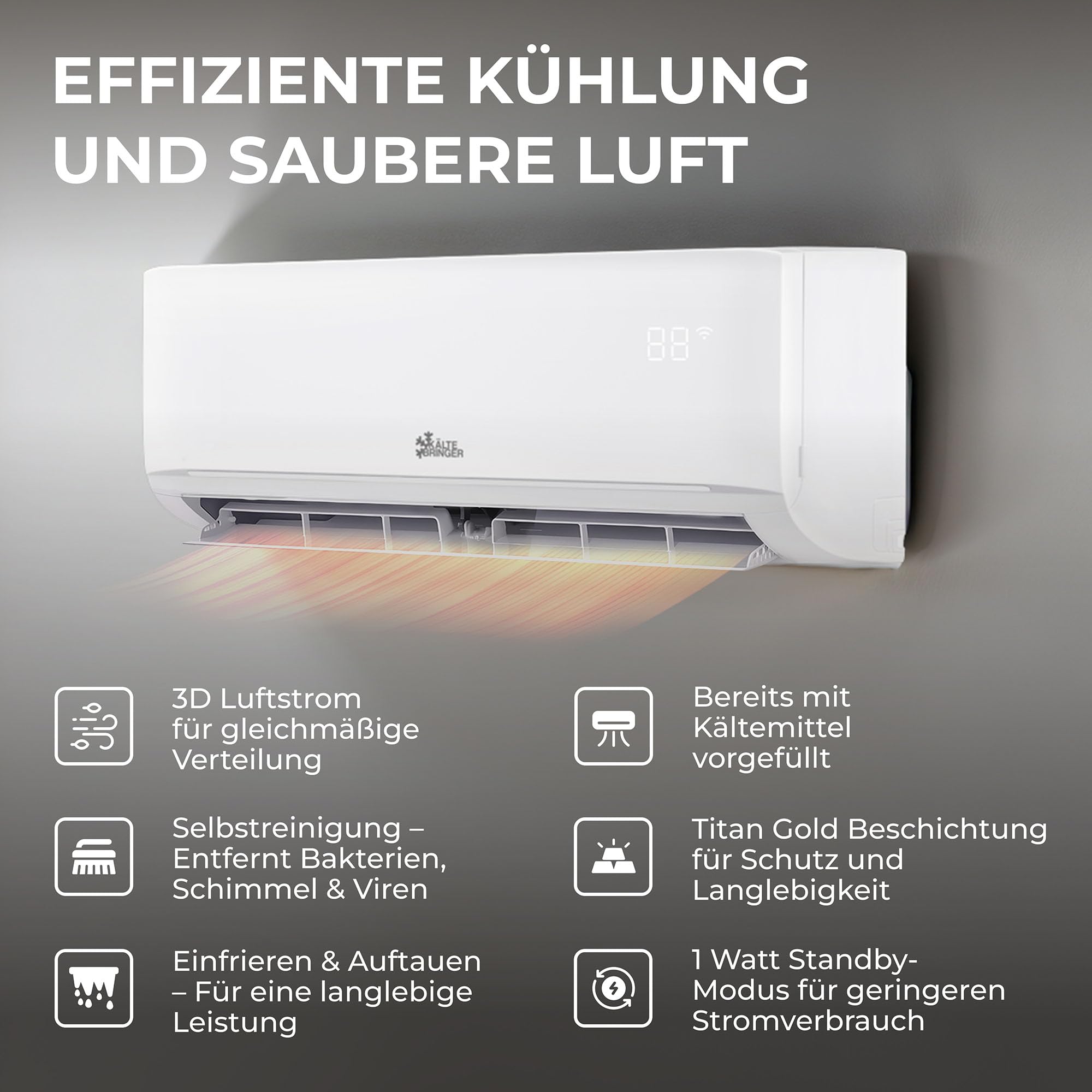 Kältebringer Split Klimaanlage Quick Connect - 18000 BTU (5,3 kW) - Klimagerät mit Heizfunktion, WiFi & App, bis 91qm, sehr leise - 5m Kupferleitung, Kältemittel R32, Montagematerial, Wandhalterung
