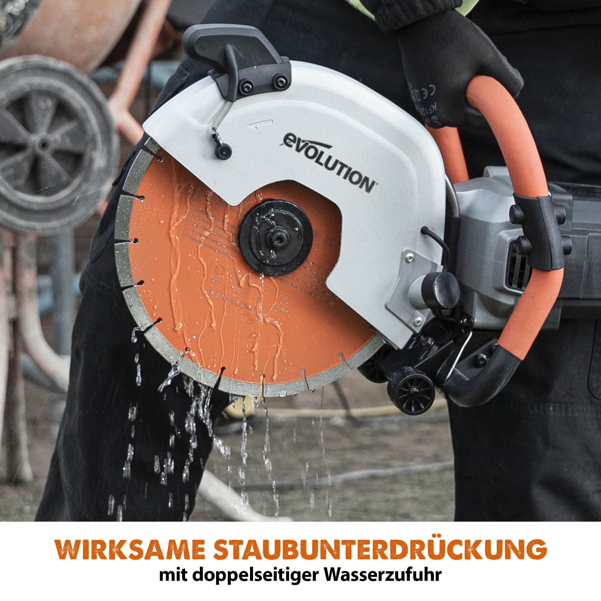 Evolution R300DCT+ Betonsäge Elektrische Steinsäge 2400W Nass-/Trocken Steinschneidemaschine Staubfreies Schneiden mit Staubunterdrückung 300 mm Scheibendurchmesser Sägeblatt, 115 mm Schnitttiefe