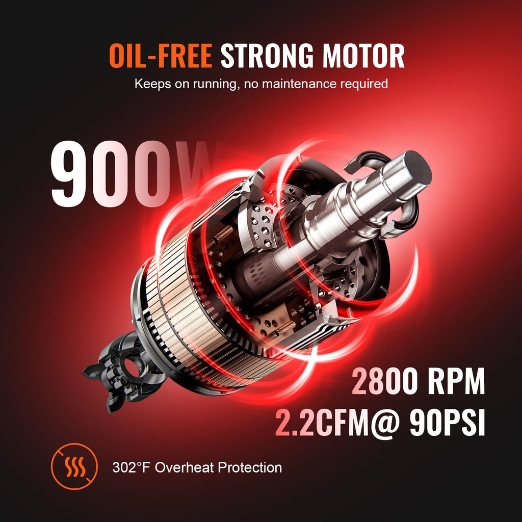 VEVOR Kompressor 18L Silent Druckluftkompressor 2800U/min, 900W (1,2PS) 3,5 MPa, Ölfreier 70dB Flüsterkompressor mit Rädern Druckbehälter 6-8Bar Autoreparaturen Sprühlackierung Holzarbeiten