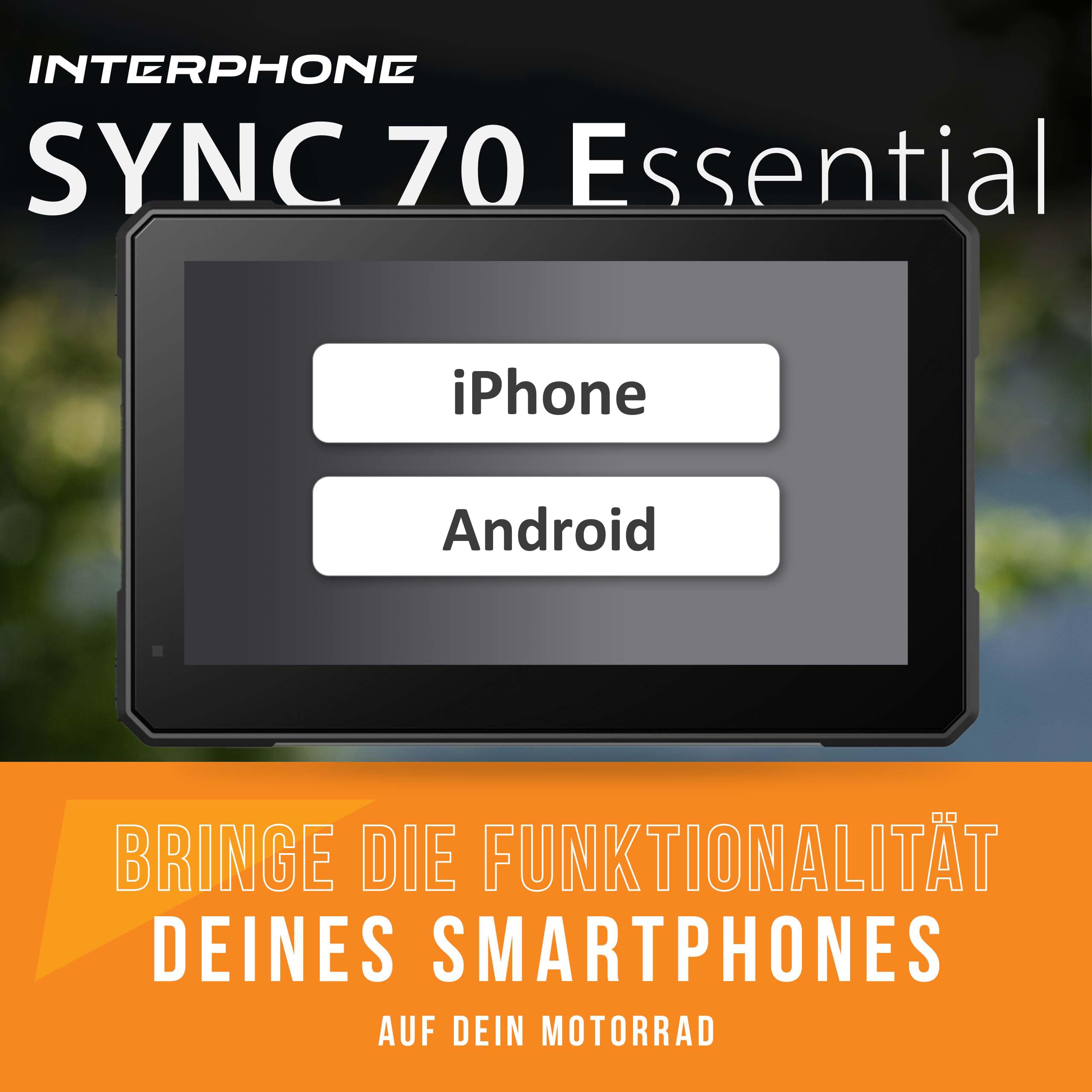 INTERPHONE SYNC70E Essential Motorrad Carplay für Apple und Android – 7 Zoll WiFi- und Bluetooth-Motorrad-Display für Smartphone-Mirroring – Carplay Display mit QUIKLOX- Halterung, IP66 wasserdicht