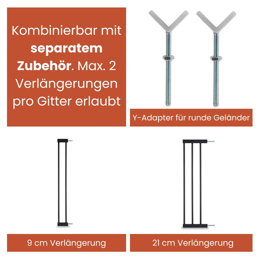 hauck Open N Stop 2, Schwarz - Kinderschutzgitter Hundegitter, Verstellbare Breite 75-80 cm, 77 cm Hoch, Beidseitige Einhand Öffnung, ohne Bohren, für Innen