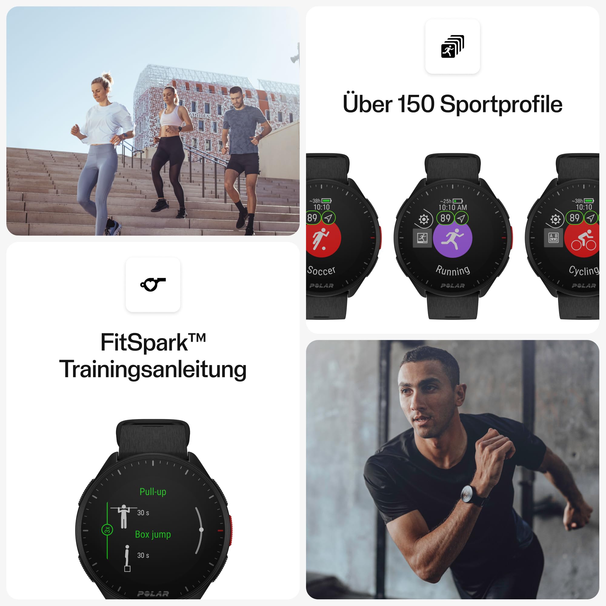 Polar Pacer - GPS-Laufuhr - sehr schneller Prozessor - Ultraleicht - helles Display - griffige Tasten - personalisiertes - Pulsmesser - Musiksteuerung, Night Black, S-L