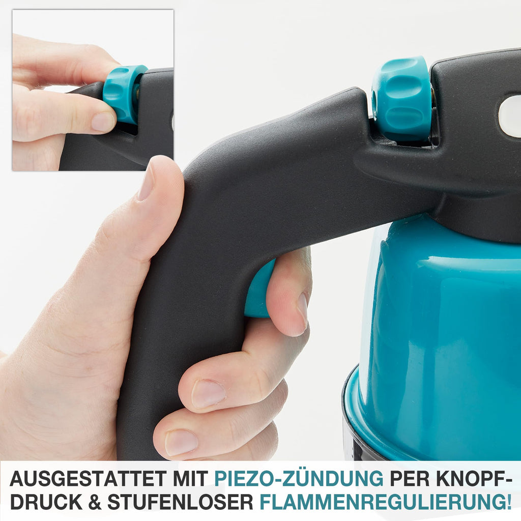 TOM Gas-Lötbrenner im Set – inkl. 4 x 190 g Universal Gaskartuschen – 1300°C – Lötlampe zum Weich- oder Hartlöten – Piezozündung – Bunsenbrenner Gasbrenner (Lötbrenner mit 4 Gaskartuschen)