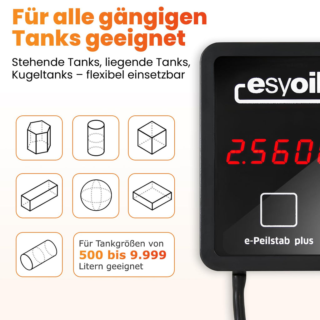 esyoil e-Peilstab: Digitale Füllstandsanzeige für Heizöltank/Öltank | Anzeige in Liter, Zentimeter und Prozent | einfache Montage | kein WLAN erforderlich