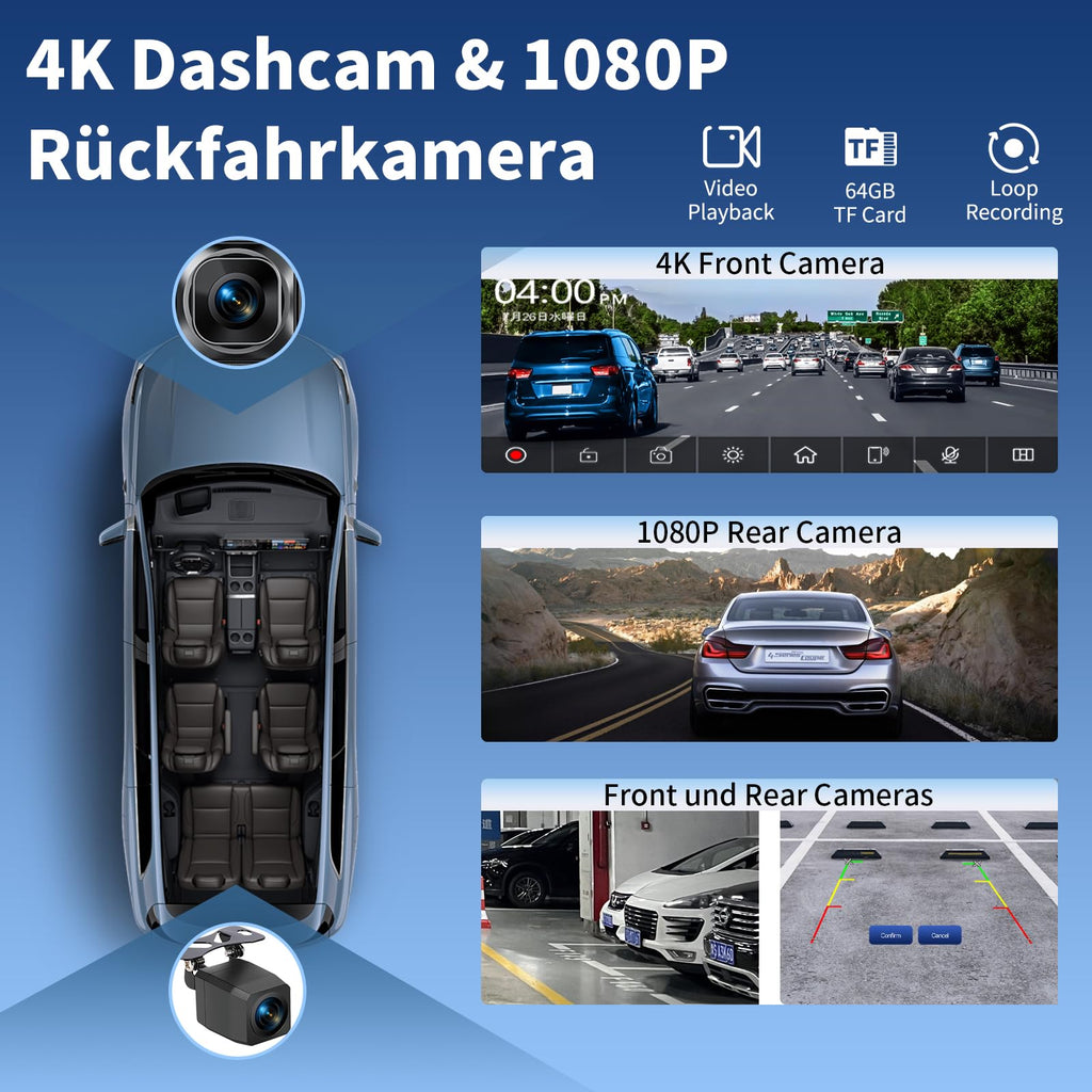 2026 Neuestes 11,5 Zoll Android Auto Display & Carplay Display: Buddy Display Car Play mit Navigation 4K Dashcam Rückfahrkamera Bluetooth Sprachsteuerung IPS Touchscreen Mirror Link AUX FM 64G TF