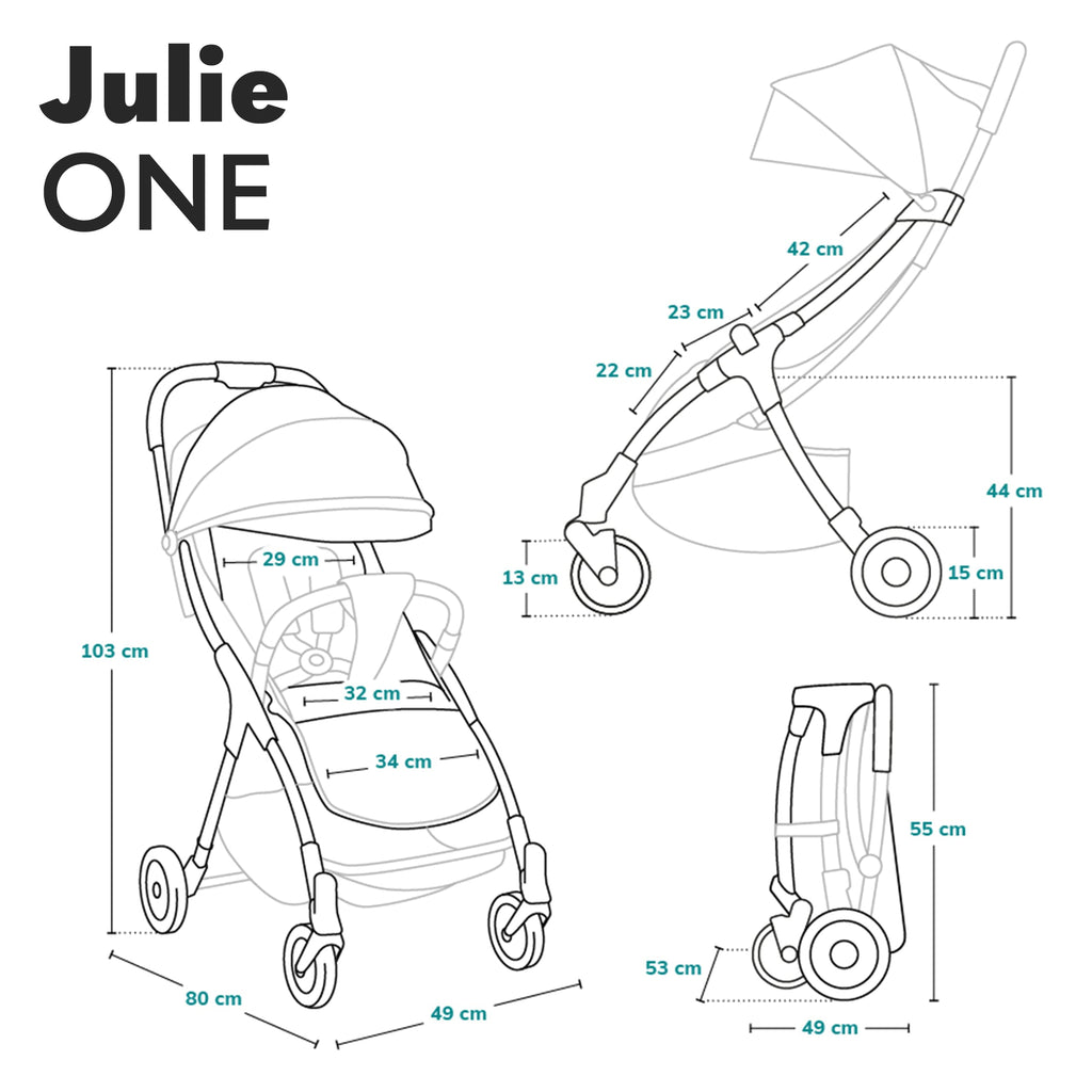LIONELO Julie One Buggy Kinderwagen bis 22 kg, verstellbare Rückenlehne und Fußstütze, Moskitonetz, Beinwärmer, Getränkehalter und Transporttasche, zusammenklappbar