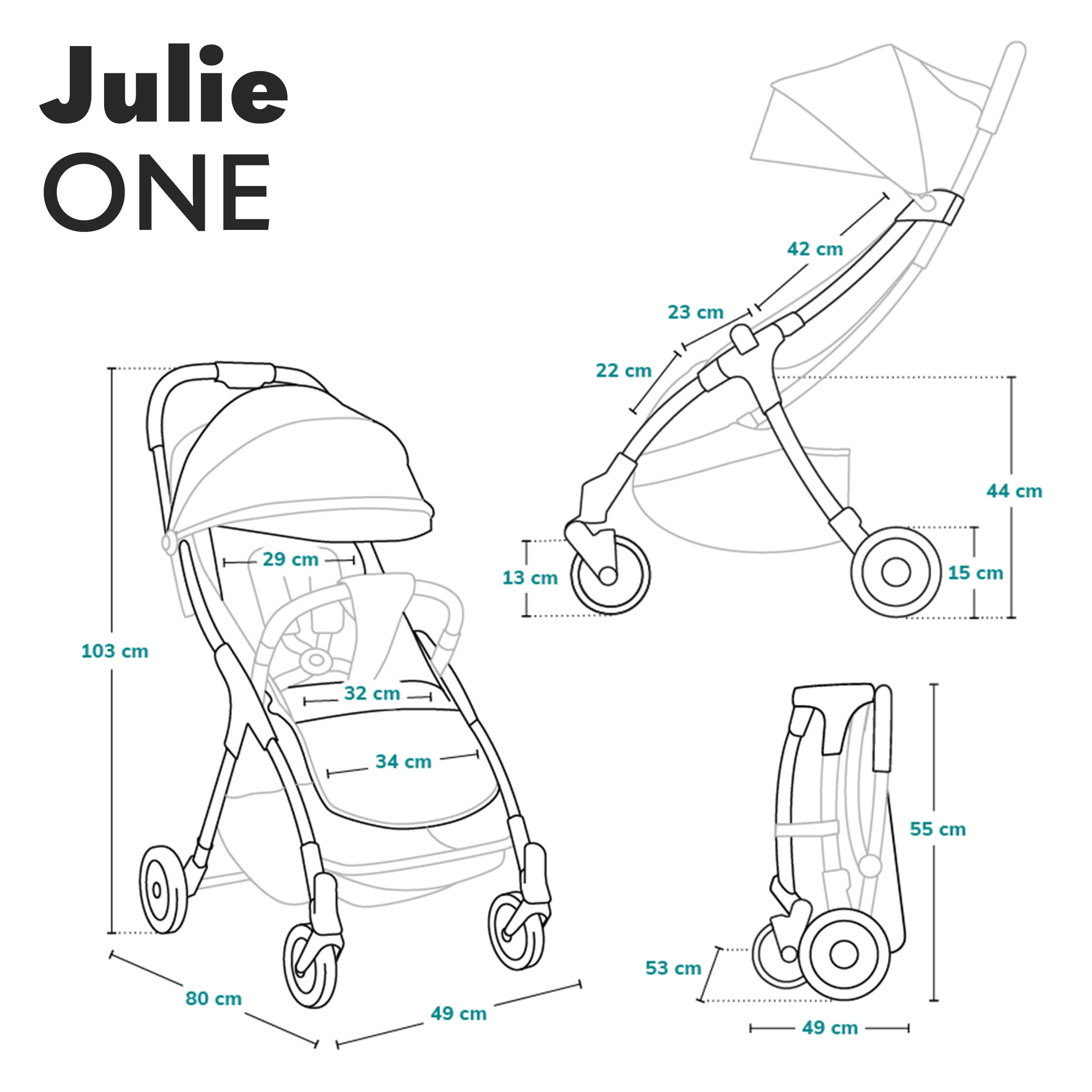 LIONELO Julie One Buggy Kinderwagen bis 22 kg, verstellbare Rückenlehne und Fußstütze, Moskitonetz, Beinwärmer, Getränkehalter und Transporttasche, zusammenklappbar