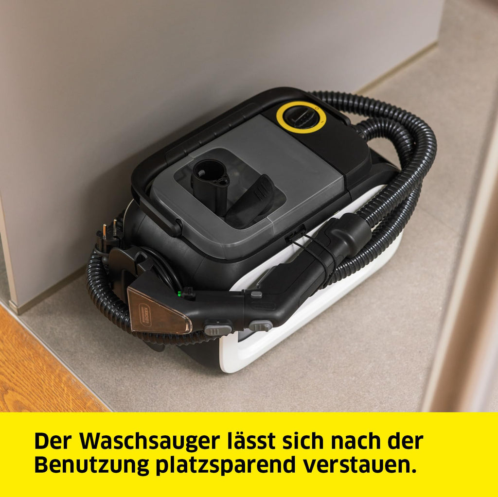 Kärcher Waschsauger SE 3 Compact, Aufnahmeleistung: 500 W, Frischwassertank: 1,7 l, Fläche: 2,76 m2, Gewicht: 4,1 kg, Sprühsaugschlauch, Waschpolsterdüse und Waschfugendüse