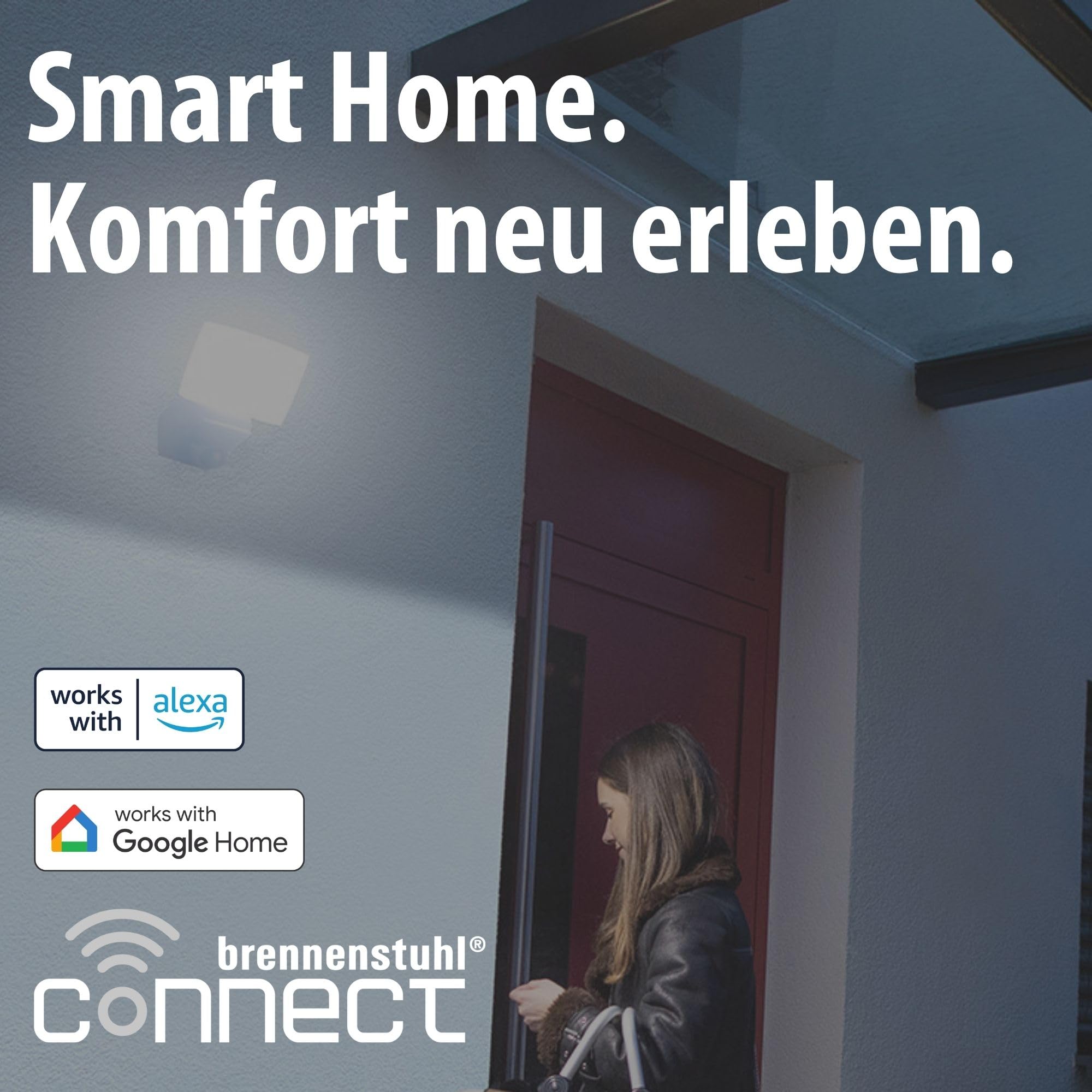 Brennenstuhl Connect WiFi LED Strahler WF 2051 P (24W, 2800lm, IP54, diverse Lichtfunktionen über App einstellbar, Außenstrahler zur Wandmontage mit Bewegungsmelder)
