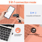 Tera Pro kabelloser 2D-Barcode-Scanner, Bluetooth, QR-Code-Leser mit Ständer, 2.200 mAh, schnelles und präzises Scannen, HW0002