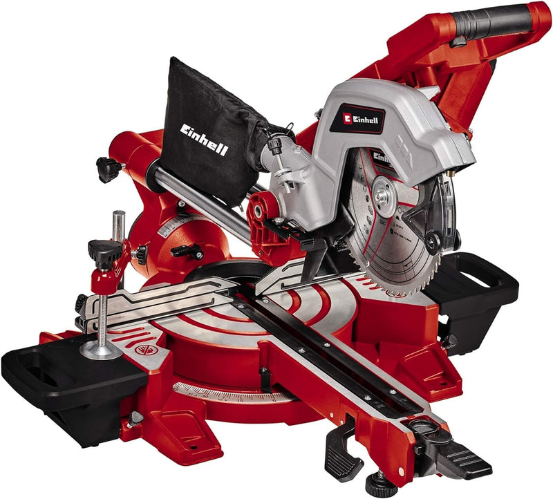 Einhell Zug-Kapp-Gehrungssäge TE-SM 216 Dual (1800 W, max. 65 mm x 305 mm Schnitttiefe/-breite, Ø 216 mm Sägeblatt, beidseitig neigbarer Sägekopf, Zugfunktion, Laser)