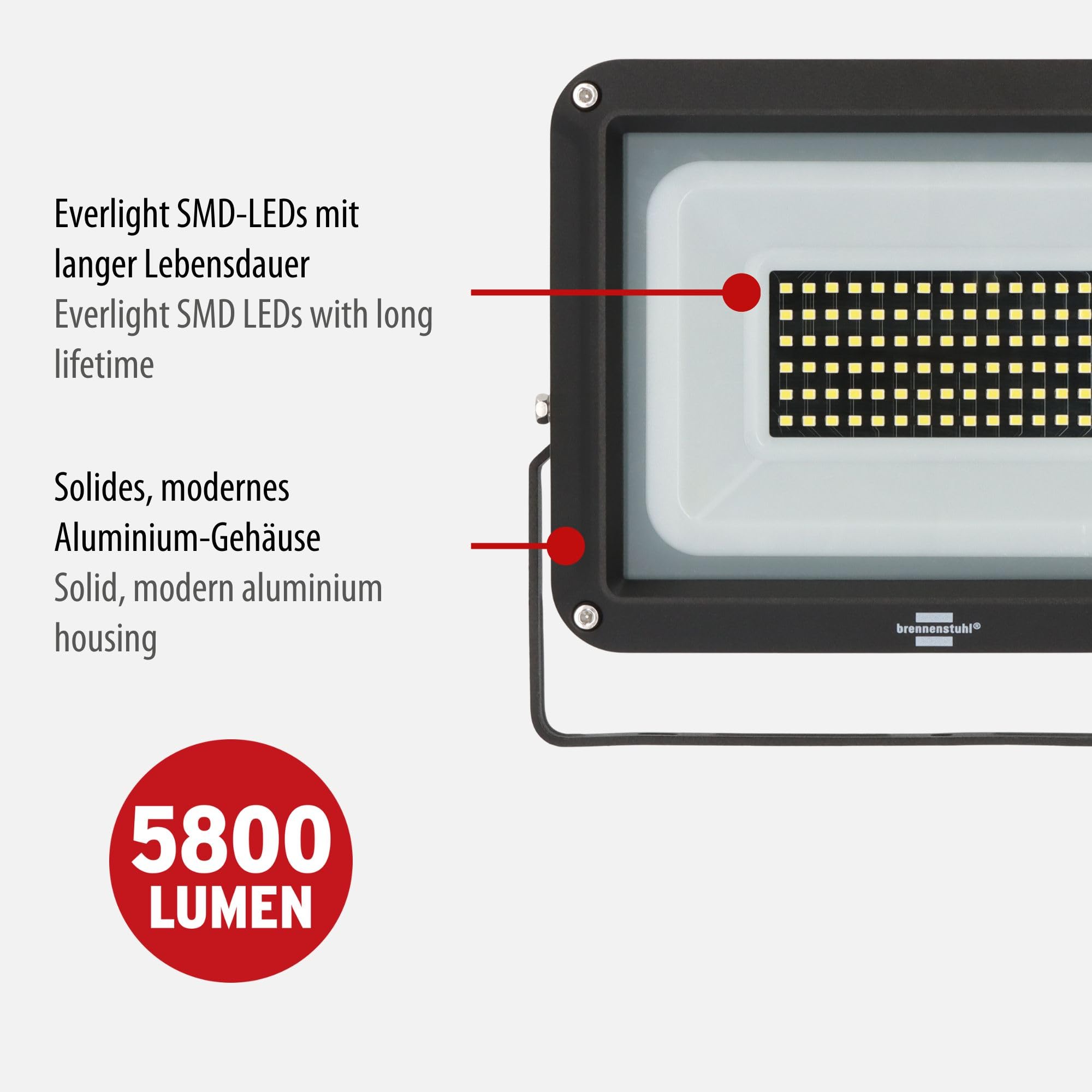 Brennenstuhl LED Strahler JARO 7060 / Leuchte 50W für außen (Außenstrahler zur Wandmontage, Fluter 5800lm aus Aluminium, IP65)