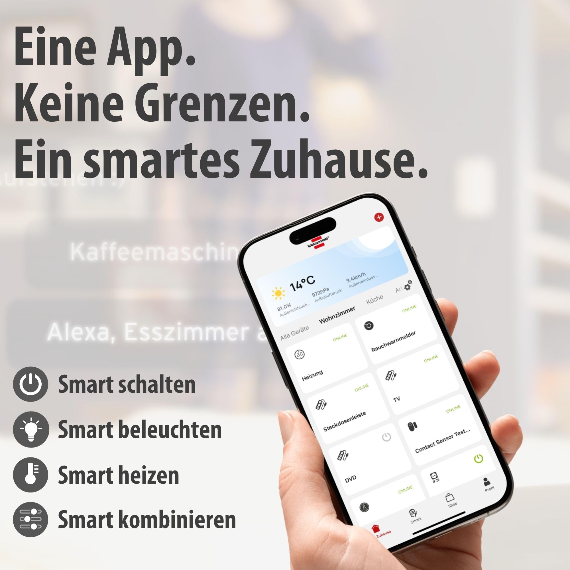Brennenstuhl Connect WiFi LED Strahler WF 2051 P (24W, 2800lm, IP54, diverse Lichtfunktionen über App einstellbar, Außenstrahler zur Wandmontage mit Bewegungsmelder)
