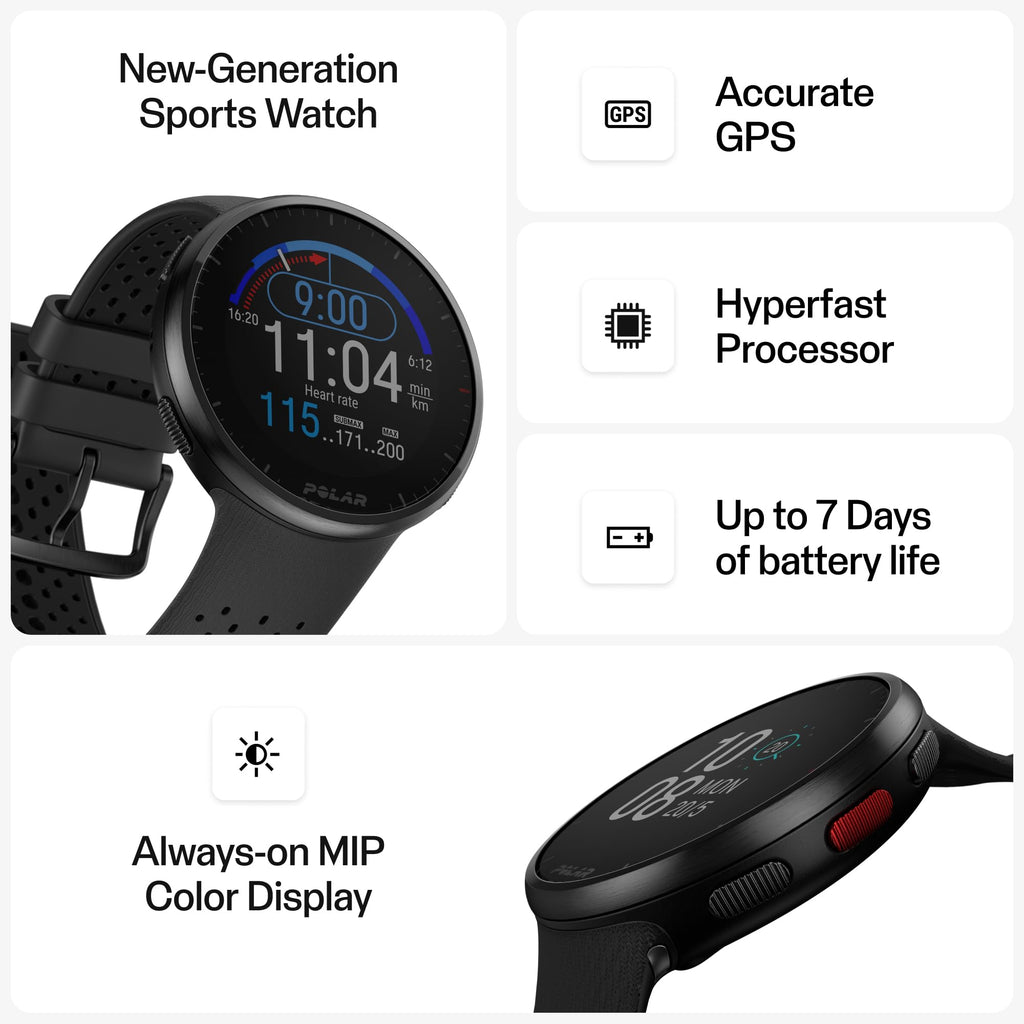 Polar Pacer Pro – Moderne GPS-Sportuhr, Pulsuhr, Smartwatch für Männer und Frauen, Laufuhr Training, Schlafüberwachung und Activity Tracker, Carbon Grey, S-L