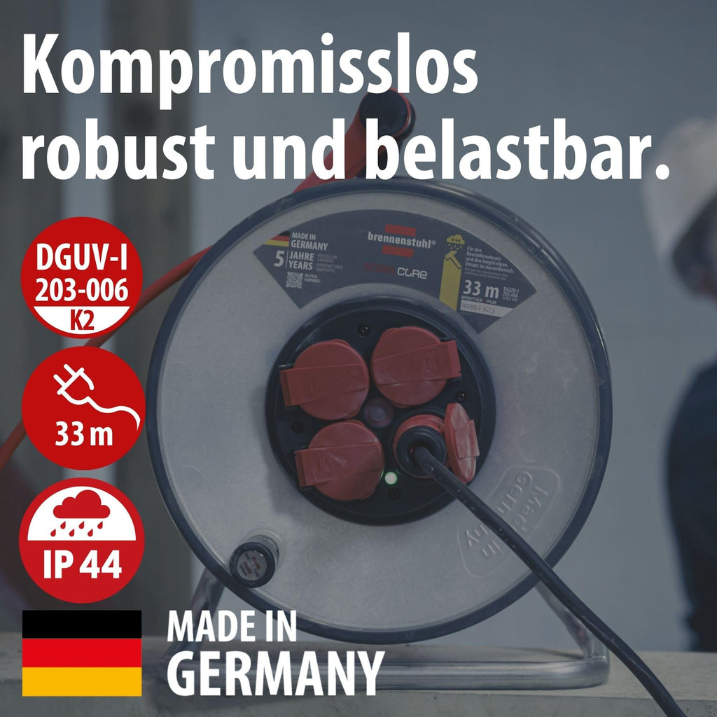 Brennenstuhl Professional SteelCore Kabeltrommel SC 3210 IP44 (33m H07BQ-F 3G2,5 Kabel, Trommelkörper aus Stahlblech, Baustelleneinsatz und ständiger Einsatz im Freien, Made in Germany)