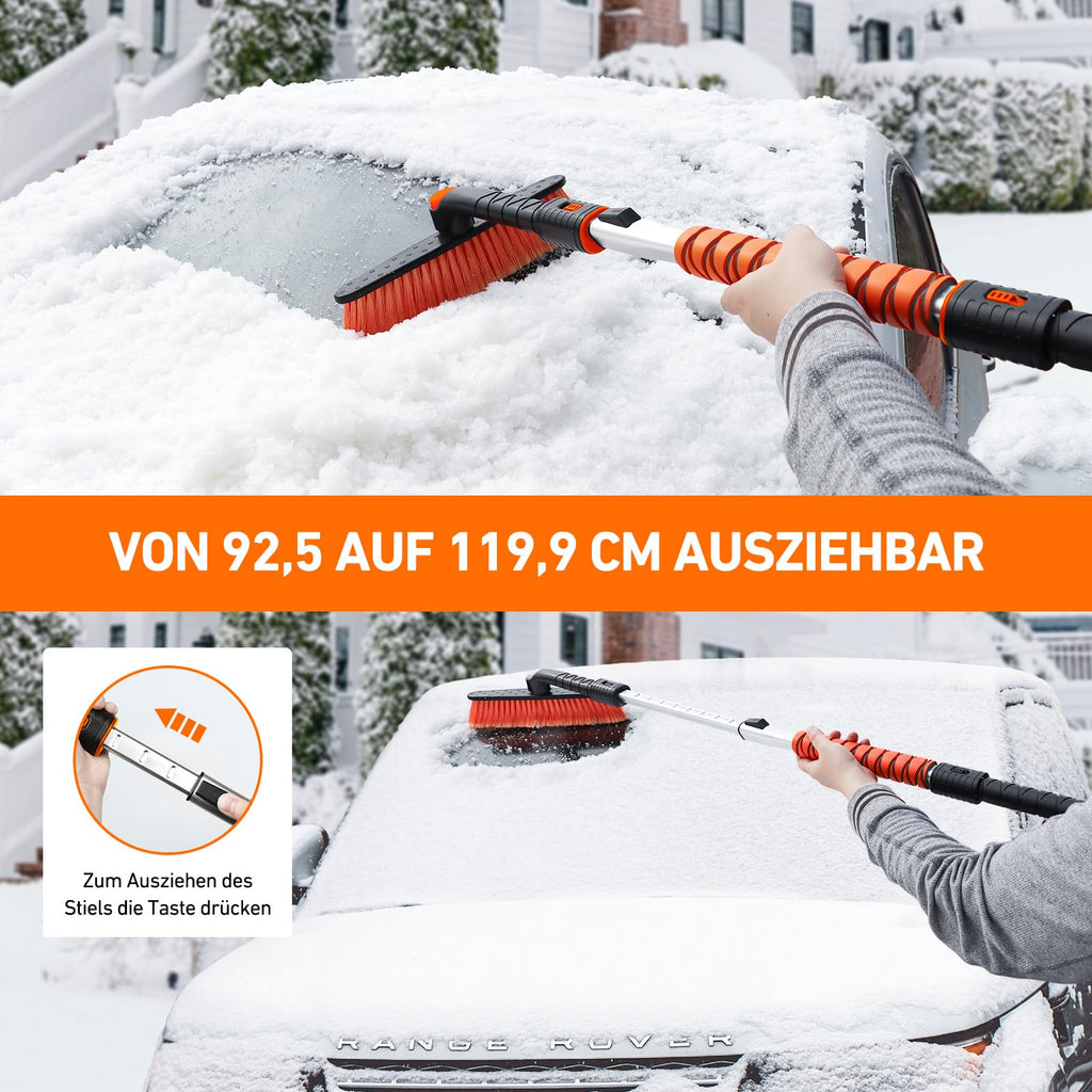 AstroAI Eiskratzer Auto mit Besen 120CM Lang Ausziehbarer Schneebesen Abnehmbarer Eisschaber mit Schaumstoffgriff & 360 ° Drehbarer Bürstenkopf für Auto LKW PKW SUV