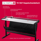 Olympia TR 1307 Rollenschneidegerät | Papierschneider Din A0 | 1300 mm Arbeitsbreite | Schneidemaschine Papier | bis zu 7 Blätter | Papierschneidemaschine mit Auffangbehälter & Untergestell | Silber