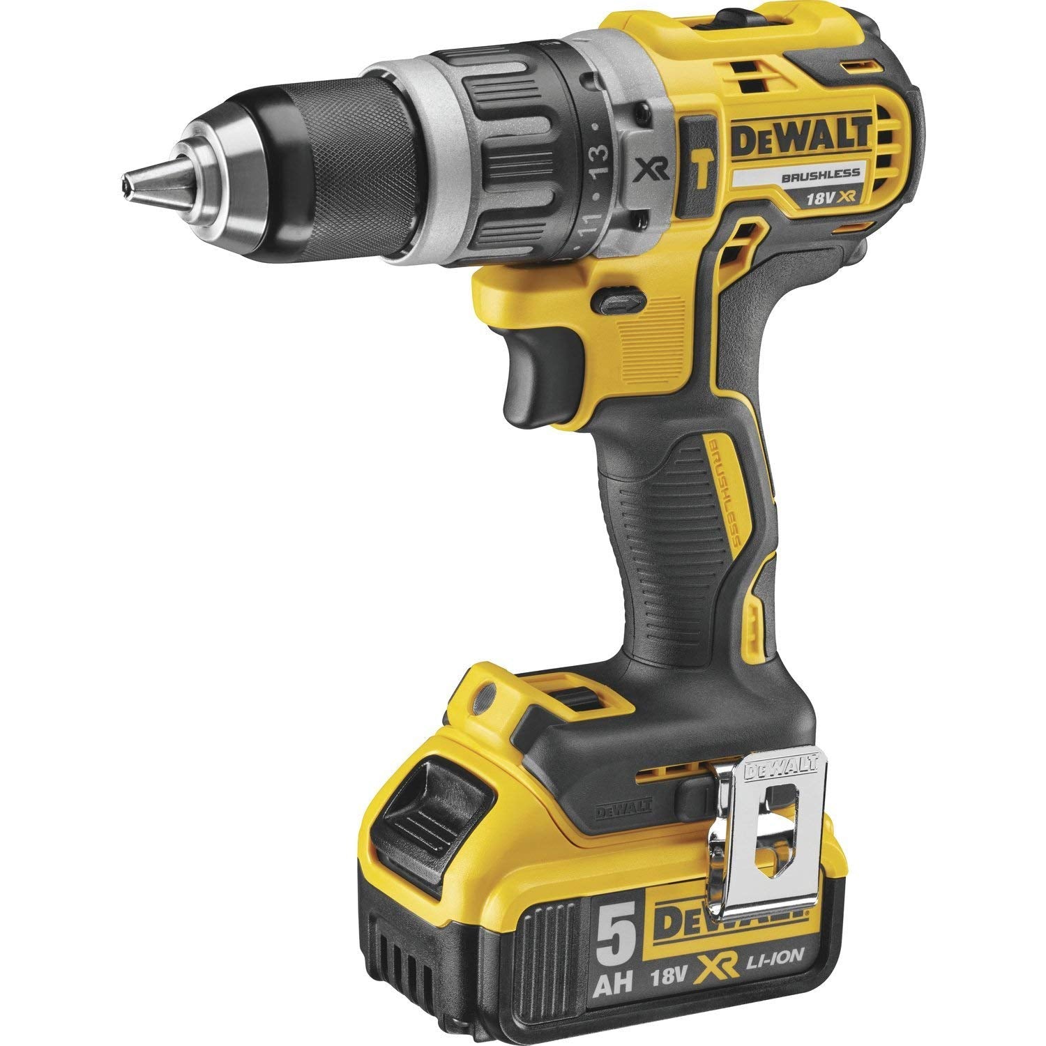 DEWALT 18 Volt Kombo-Pack DCK551P3T (mit 1x Schlagbohrschrauber DCD796, 1x Schlagschrauber DCF887, 1x Kreissäge DCS391, 1x Stichsäge DCS331, 1x Leuchte DCL050, 3x 18 V 5 Ah Akkus, Ladegerät, 2x Boxen)