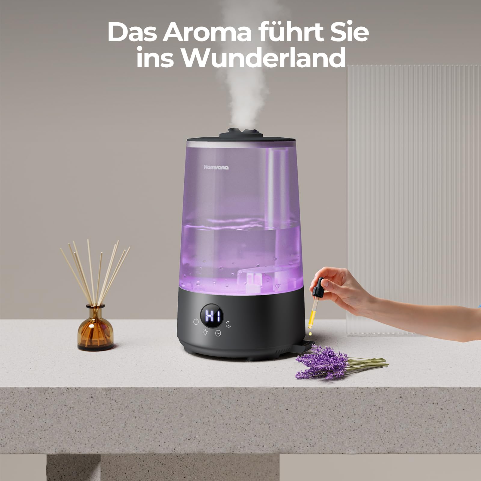 Homvana Luftbefeuchter Schlafzimmer Top-Fill, 3.6L 360°Cool Mist 34H Dauerhaft, Ruhig 16dB (SilentSpary Tech) Klein, Luftbefeuchter Pflanzen, Growtent, Pflanzenbefeuchter, Humidifier Plants (Schwarz)