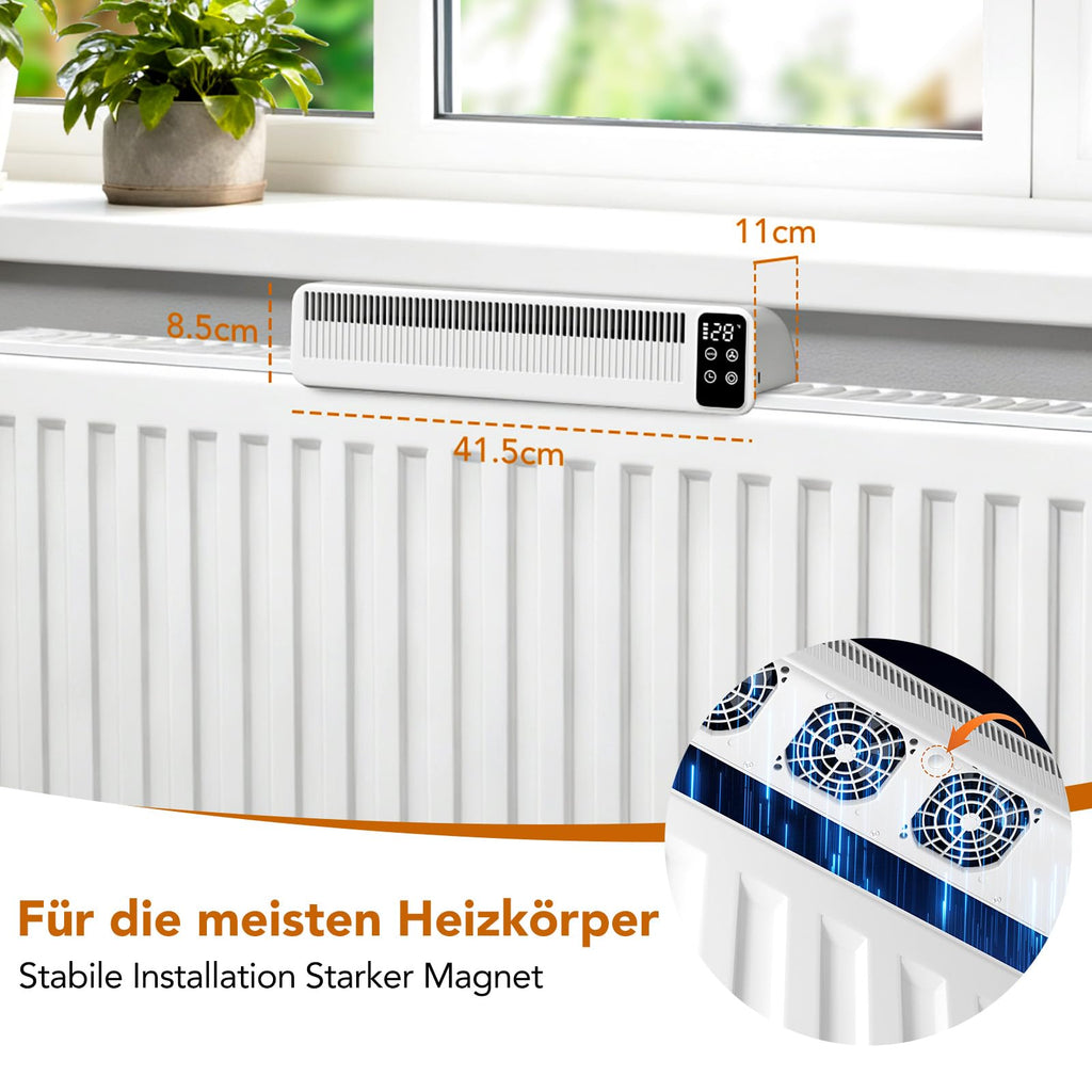 Heizkörper Ventilator Heizungslüfter, Lüfter für Heizkörper Verbesserung der Wärmeverteilung, Energieeinsparung 2 Modi Heizungsventilator (1 Stück, Weiß)