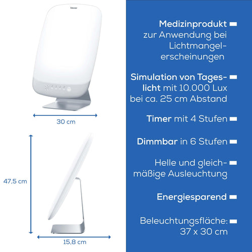 Beurer TL 95 Tageslichtlampe, TESTSIEGER Stiftung Warentest, Simulation von Tageslicht, 14000 Lux, Medizinprodukt, Tageslichtleuchte bei Lichtmangelerscheinungen, SunLike® LED-Technologie, mit Dimmer