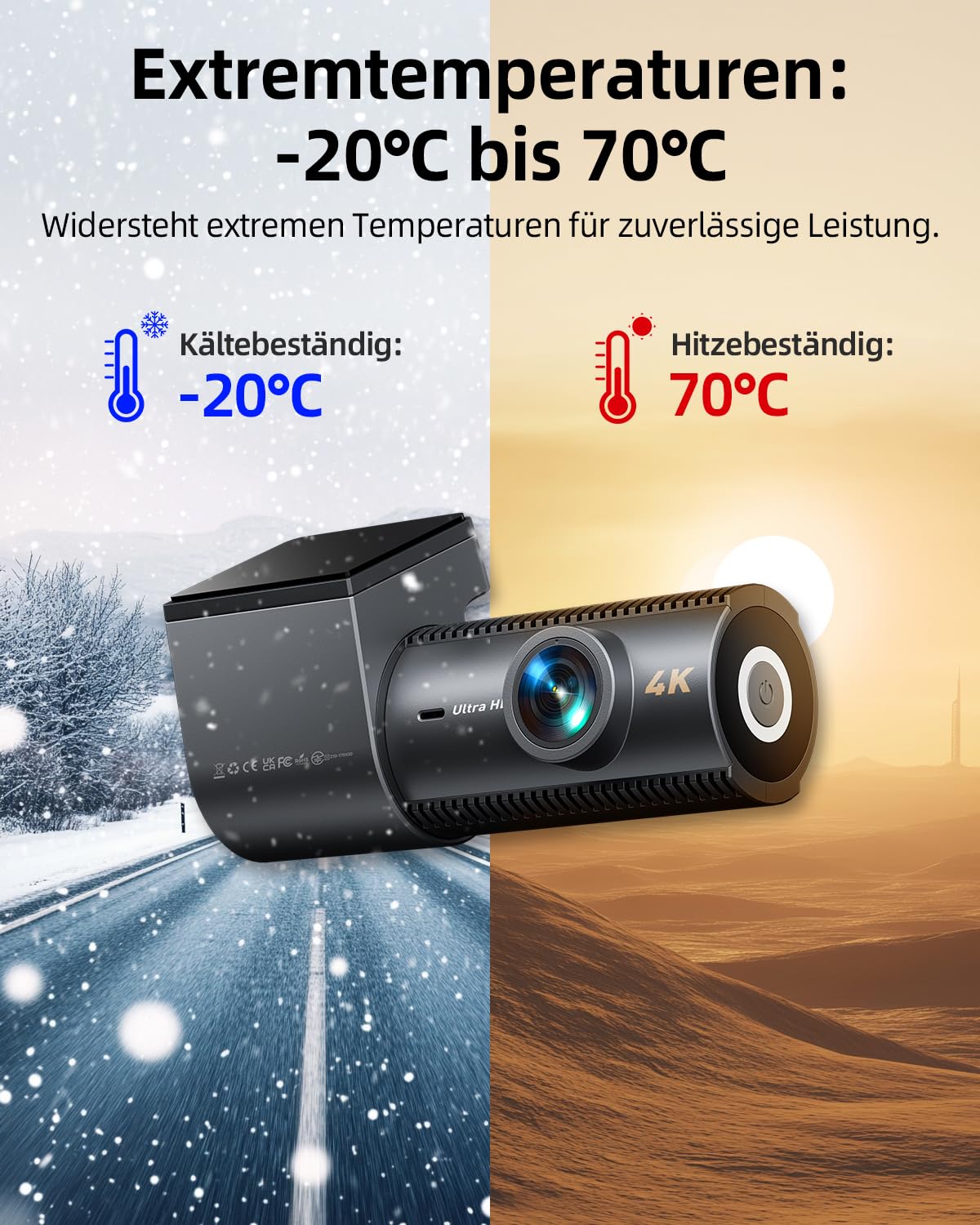 CIEVIE 4K+1080P Dashcam Auto Vorne Hinten mit 64GB SD Karte, 5GHz WiFi Dashcam mit 1,5″ IPS Display, 170° Weitwinkel, G-Sensor, WDR Nachtsicht, Loop-Aufnahme, APP Steuerung, Unterstützt 256 GB Max