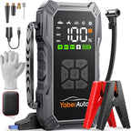 YaberAuto Starthilfe Powerbank mit Kompressor, 150PSI 6000A Auto Starthilfe, 23800mAh Starthilfe Powerbank, Jump Starter (All Benzin und 10.0L Dieselmotor) mit LCD Bildschirm und 500 Lumen Notlicht