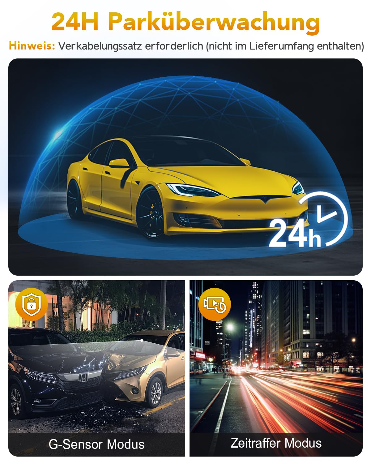 GKU 4K Dashcam Auto,dashcam Auto vorne, Auto Kamera mit integriertem WLAN,170° Weitwinkel,Nachtsicht,WDR,24H Parküberwachung,Loop-Aufnahme,G-Sensor,Dash cam Vorne inklusive 64GB SD Karte