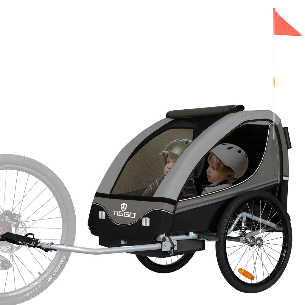Tiggo S2 Kinderanhänger mit Federung Jogger 2 in 1 Kinder Buggy fahrradanhänger Anhänger 360° Drehbar (Grau)
