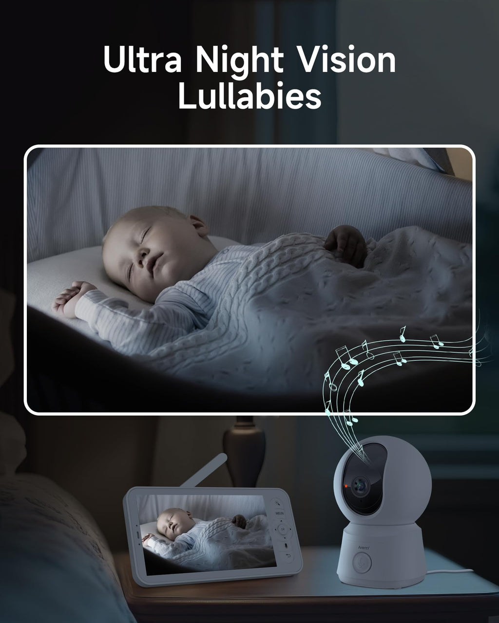 ARENTI Babyphone mit 2 Kamera und App mit 5" Display, 1080P PTZ Video Babyfon mit Kamera, One-Touch-Ruf, Temperatursensor, Wiegenlied, Nachtsicht, 2 Wege Audio, VoX Mode, Automatische Verfolgung
