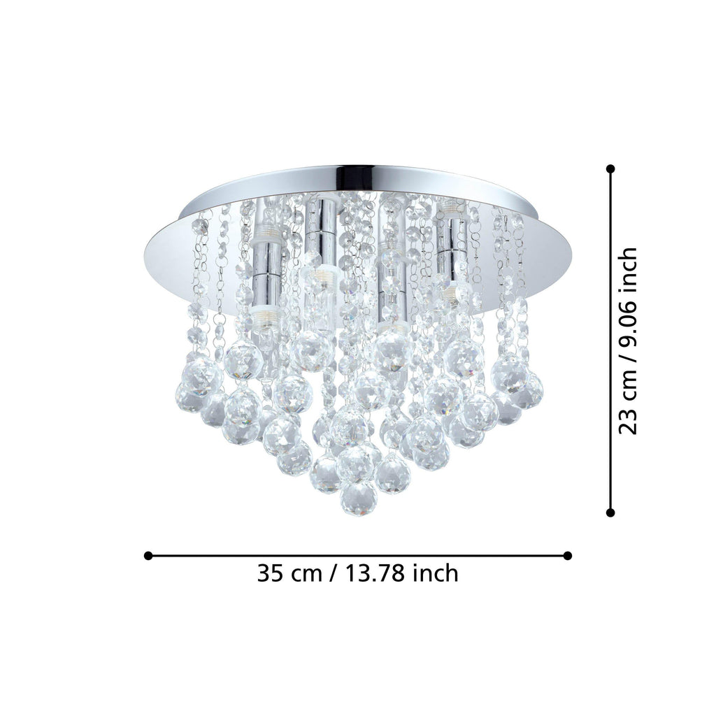 EGLO LED Deckenleuchte Almonte, 4 flammige Deckenlampe Bad, Badezimmer Lampe aus Metall in Chrom und klarem Kristal, LED Feuchtraumleuchte warmweiß, G9, IP44, Ø 35 cm