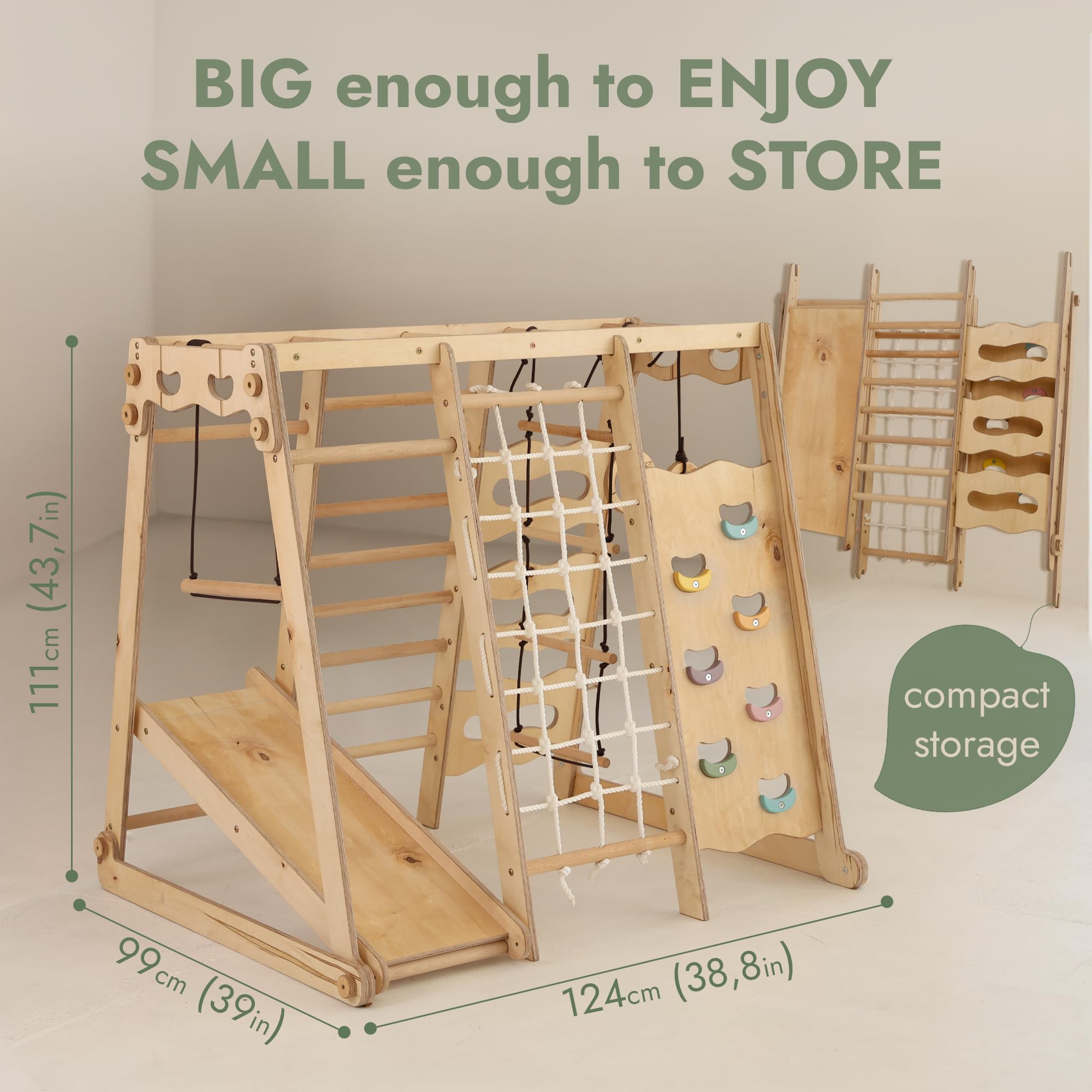 Goodevas Verbessert 9-in-1 Klettergerüst Indoor für Kinder, Montessori Klettergerüst mit Rutsche, Schaukel, Kletterwand, Kletterdreieck, Kunst hinzufügen – Spielplatz für Kinderzimmer