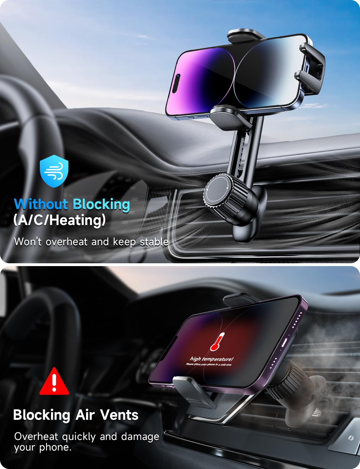 Handyhalterung Auto Handy Halterung Autohalterung: Universale Lüftung Handyhalter, EIN-Knopf-Release & 360 Grad Vent KFZ Halterung für iPhone 16/15/14/13/12 Pro Max Plus, Samsung, Huawei, Xiaomi, usw