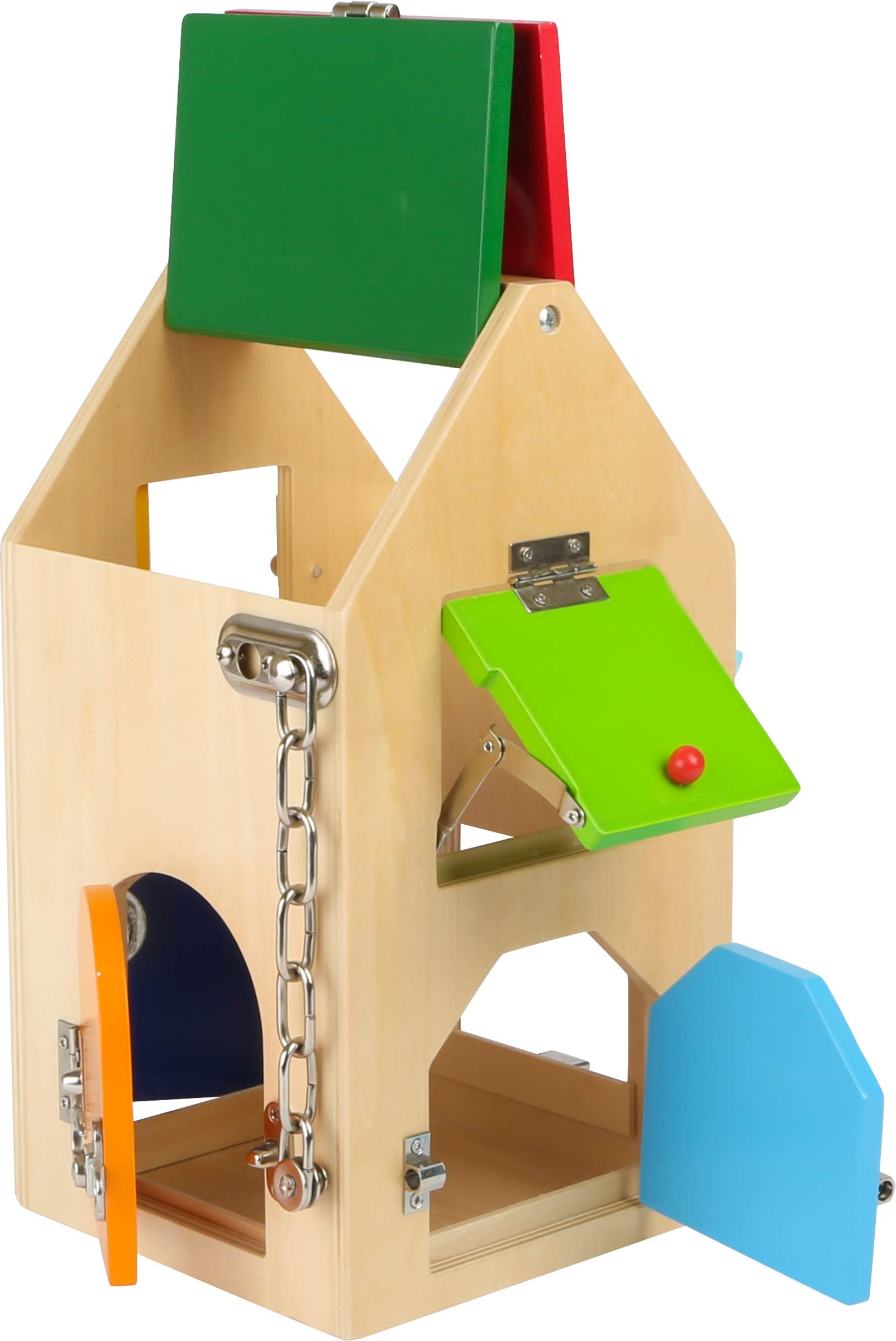 small foot Schlosshaus, aus Holz, mit Schlössern, Riegeln, Hebeln, Scharnieren und Sicherheitskette, ab 3 Jahren, 4432 Spielzeug, Naturholz