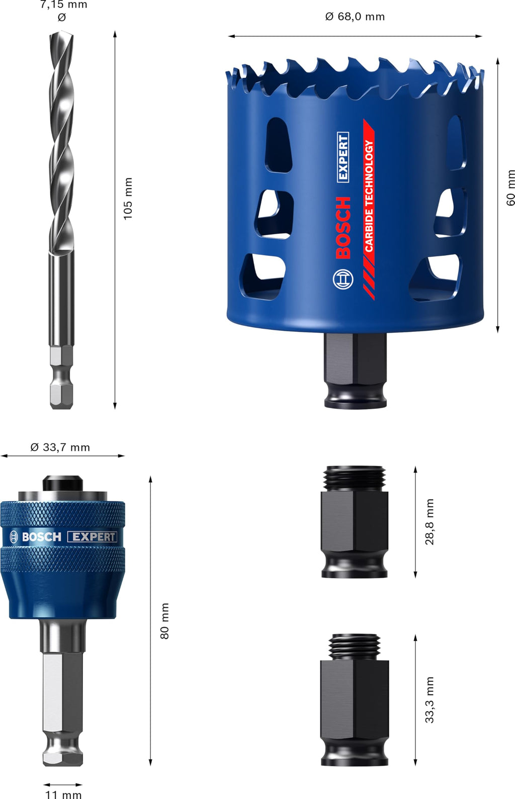 Bosch 1x EXPERT Tough Material Lochsäge Starter Set (für Holz mit Metall, Ziegelstein, Ø 68 mm, Professional Zubehör Schlagbohrer/Schrauber, Schraubendreher)