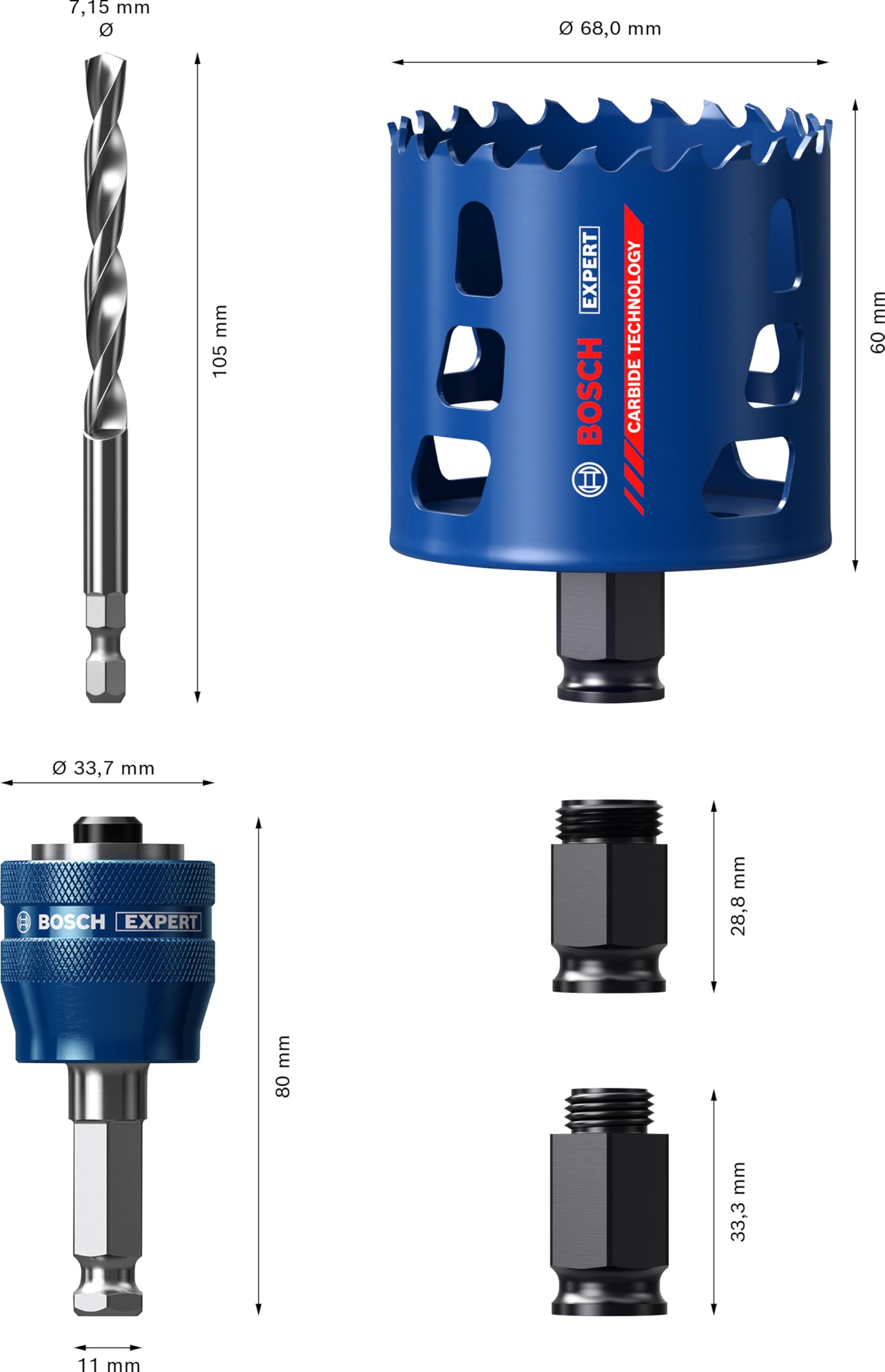 Bosch 1x EXPERT Tough Material Lochsäge Starter Set (für Holz mit Metall, Ziegelstein, Ø 68 mm, Professional Zubehör Schlagbohrer/Schrauber, Schraubendreher)