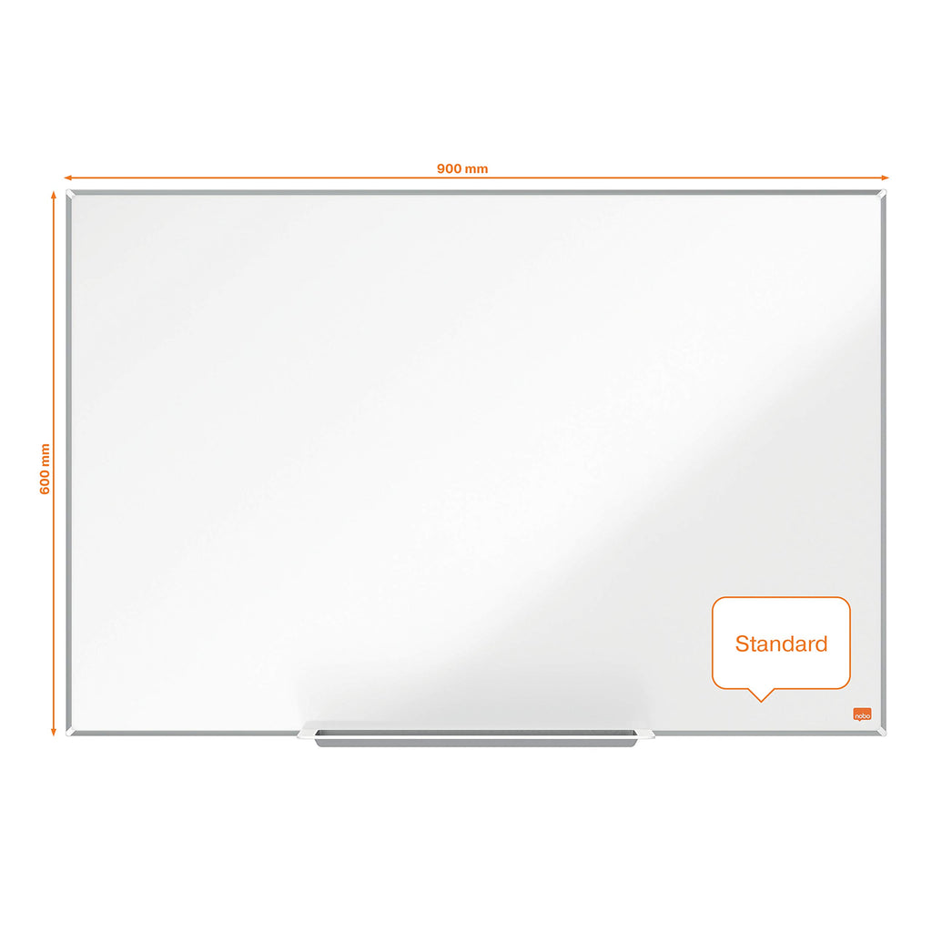 Nobo Magnetisches Emaillle-Whiteboard mit Stiftablage, 900 x 600 mm, Schlanker Zierrahmen, InvisaMount-Montagesystem, Impression Pro, Weiß, 1915395