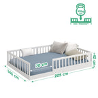 CADANI Timi Kinderbett 140x200 cm Bodenbett, Rausfallschutz abnehmbar, bis 200 kg belastbar, Roll-Lattenrost, Montessori Kiefer Massivholz Bett, 3 Aufbauvarianten, Umbaubar, Weiß