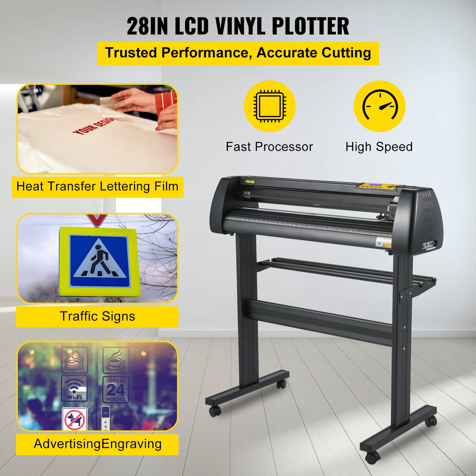 VEVOR Vinyl-Schneidemaschine, 720 mm Papierzufuhr-Schneideplotter-Paket, Vinyldrucker mit Einstellbarer Kraft und Geschwindigkeit, LCD-Display, Windows-kompatibles Schilderherstellungsset