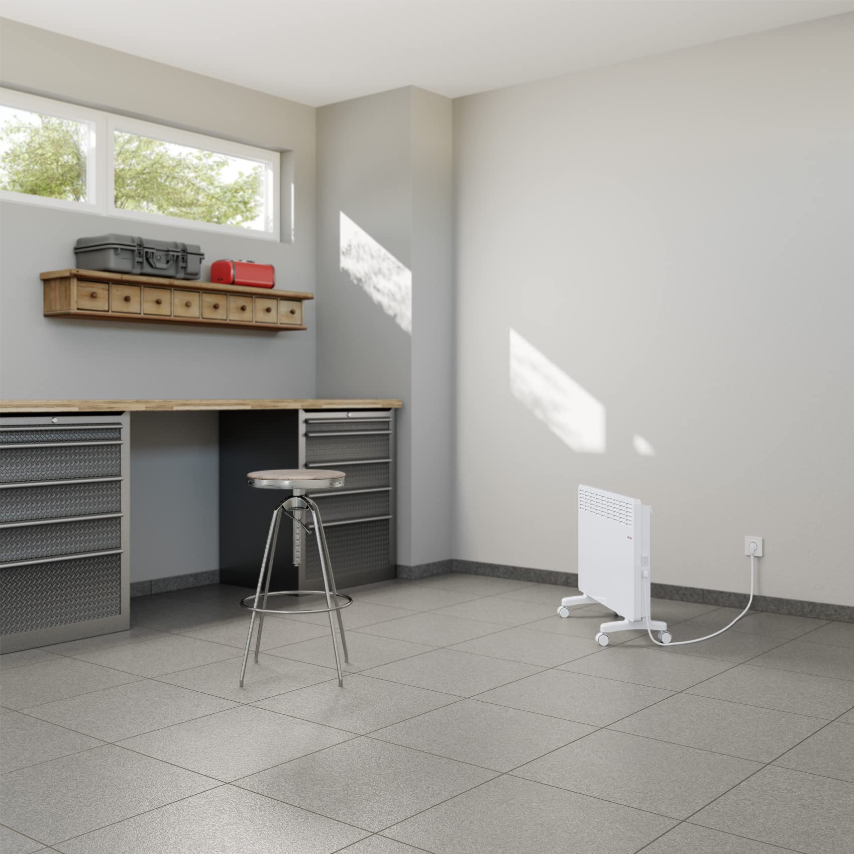 STIEBEL ELTRON Elektroheizung Standgerät für ca. 25 m², TÜV geprüft, Konvektor-Heizung mit einfacher Regelung, 2 kW, energiesparend, Rollen, 204450