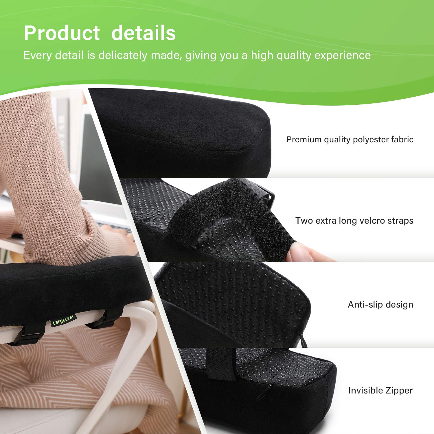 LargeLeaf Extra dicke 5CM Stuhlarmlehne Polster Ellenbogenkissen Druckentlastung Bürostuhl Gaming Stuhl Armlehne mit Memory Foam Armlehne Polster 2 teiliges Stuhlset