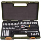 PROXXON Steckschlüsselsatz, Feinmechaniker-Satz mit 1/4"-Umschaltratsche sowie Schraubendrehergriff, 50-teiliges Werkzeug-Set mit Kunststoffkoffer, 23280