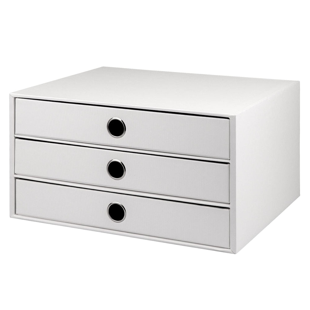 Rössler SOHO 3er Schubladenbox A4 aus Papier | Büro Organizer Schreibtisch| Schubladen Organizer Büro Zubehör & Bürobedarf | Schreibtisch Organizer Box | 34 x 25 x 19 cm | 1 Stück | Farbe: Weiß