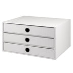 Rössler SOHO 3er Schubladenbox A4 aus Papier | Büro Organizer Schreibtisch| Schubladen Organizer Büro Zubehör & Bürobedarf | Schreibtisch Organizer Box | 34 x 25 x 19 cm | 1 Stück | Farbe: Weiß