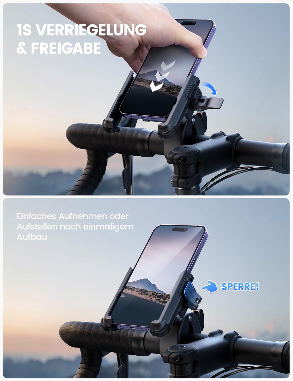 Lamicall Handyhalterung Motorrad, Handyhalter Fahrrad - 【1s Schnellspanner】 Lenker Halter für Dreharbeiten, Universal Handy Fahrradhalterung für iPhone 17 16 15 14 13 Pro Max Plus, 4-7 Zoll Smartphone