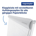 magnetoplan Flipchart De Luxe, mobil | Höhenverstellbar bis 2,0 m | 2 Seitenarme für 3-fache Präsentationsfläche | Mobil mit Rollen | Vollstahlkonstruktion Weiß/Lichtgrau | Schreibfläche 680x1043mm