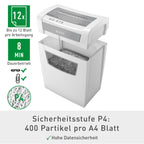 Leitz IQ Aktenvernichter Office S, 14-12 Blatt Kapazität (70-80 g/m²), TÜV+GS zertifiziert, Partikelschnitt, Sicherheitsstufe P4, Besonders leise, 23L Behälter, Schredder für Büro, Weiß, 80990000